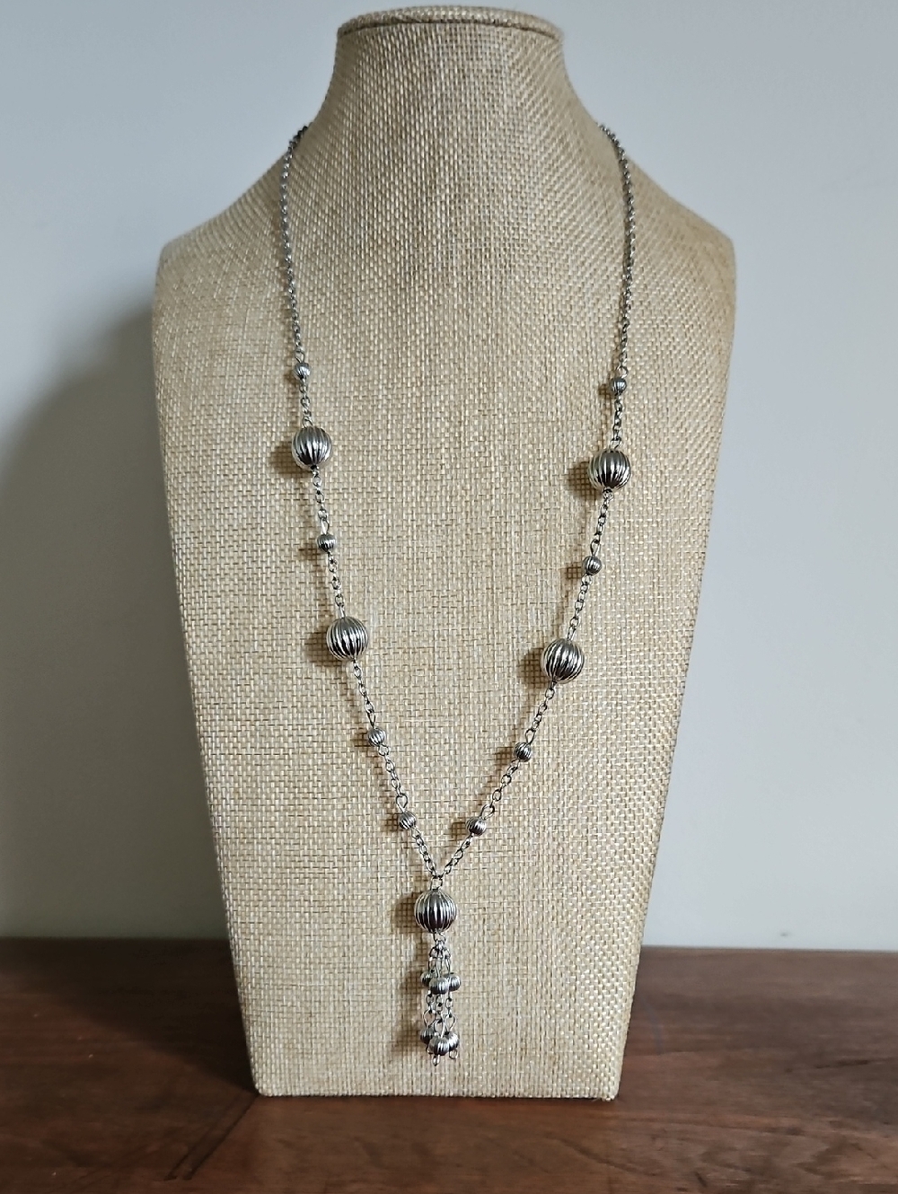 Silver-Tone Beaded Long Necklace